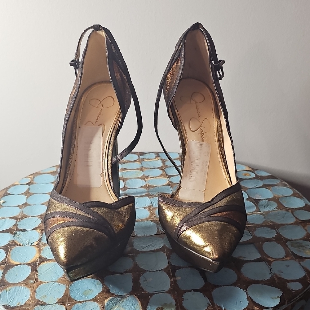 Jessica Simpson Platform Brown,bronze and Gold Women's Heels - Picture 2 of 5